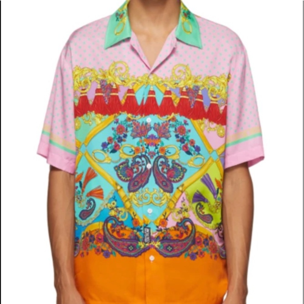 versace-jeans-couture, Pink Paiseley Fabtasy short sleeve shirt